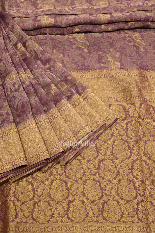 Woven Golden Border Lavender Purple Tissue Banarasi Silk Saree