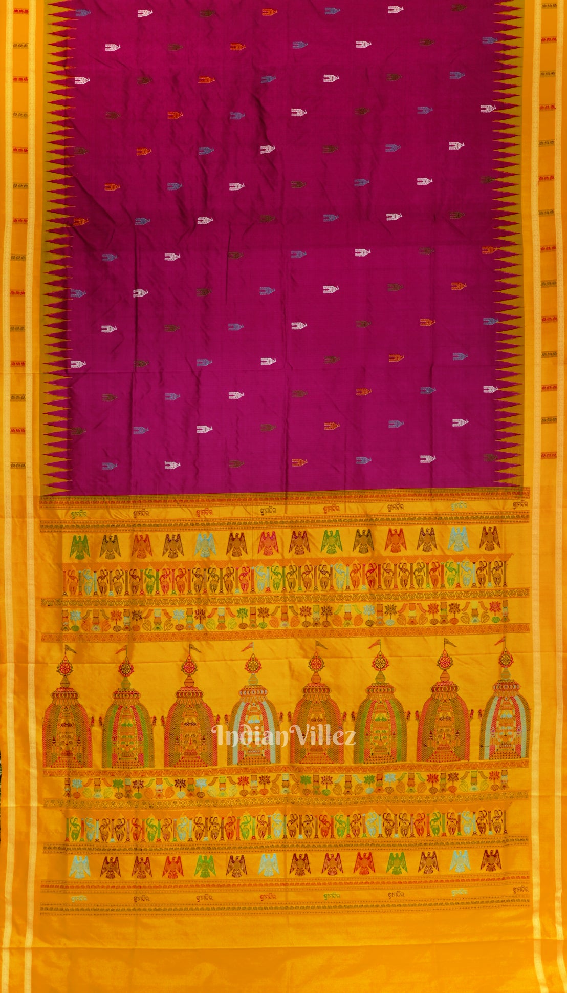 Magenta Yellow Odisha Ikat Shree Mandir Sambalpuri Silk Saree