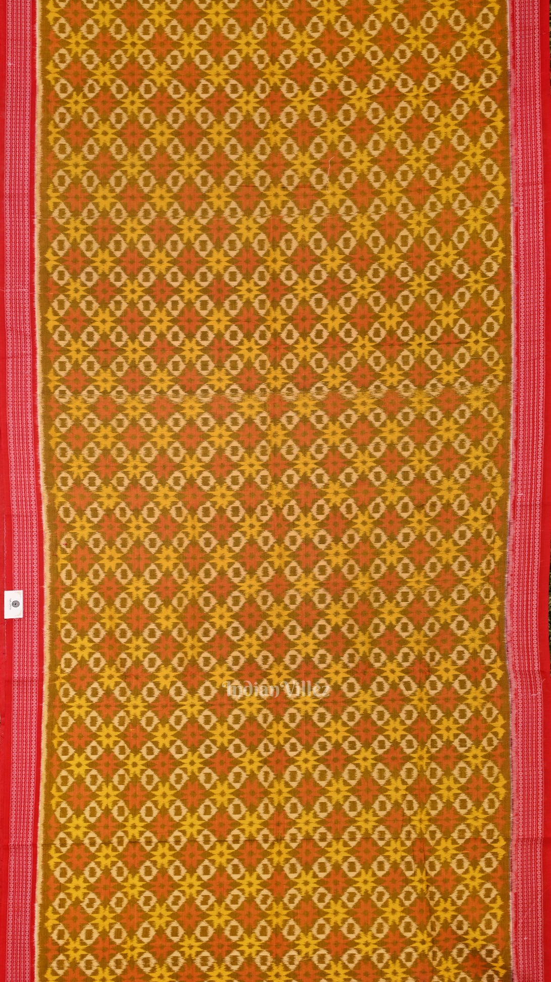 Lemon Yellow Red Ikat Sambalpuri Pure Cotton Saree 