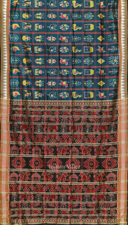 Forest Green Nabakothi Theme Odisha Ikat Khandua Silk Saree