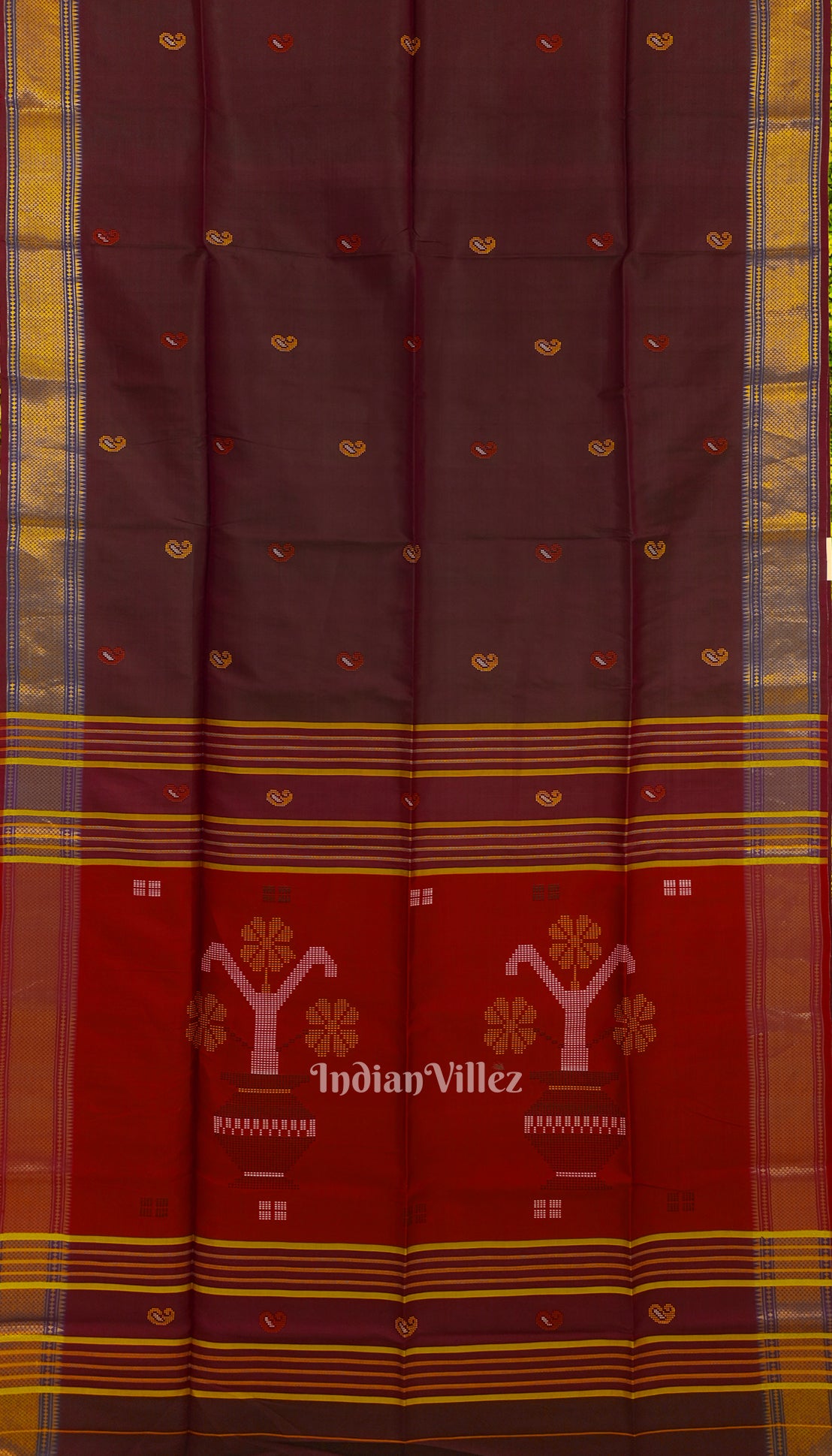 Red With Coffee Dual Tone Pure South Soft Silk Saree