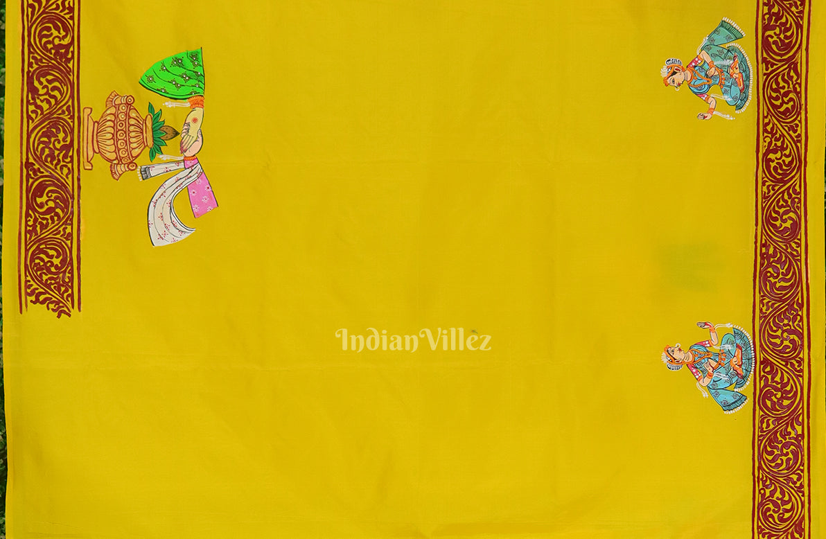 Yellow Doli Barat With Marriage Theme Pattachitra Silk Saree