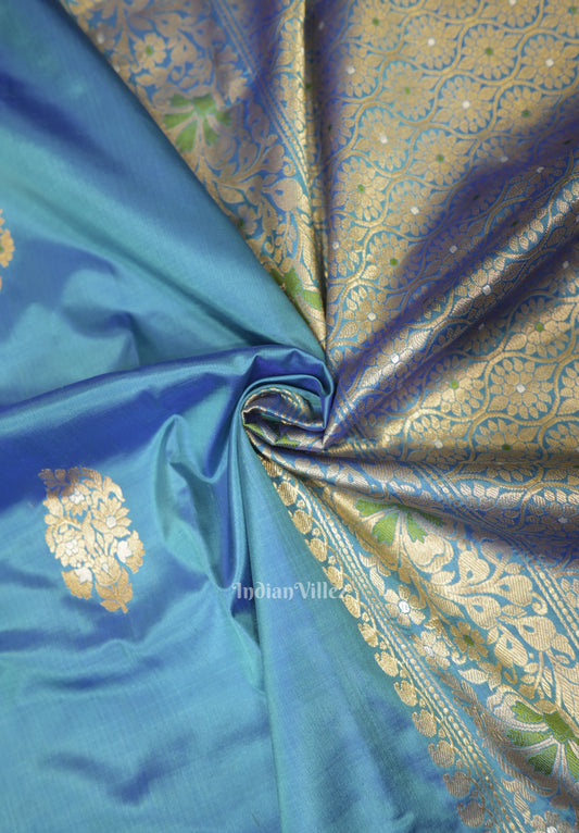 Peacock Blue Designer Katan Banarasi Silk Saree