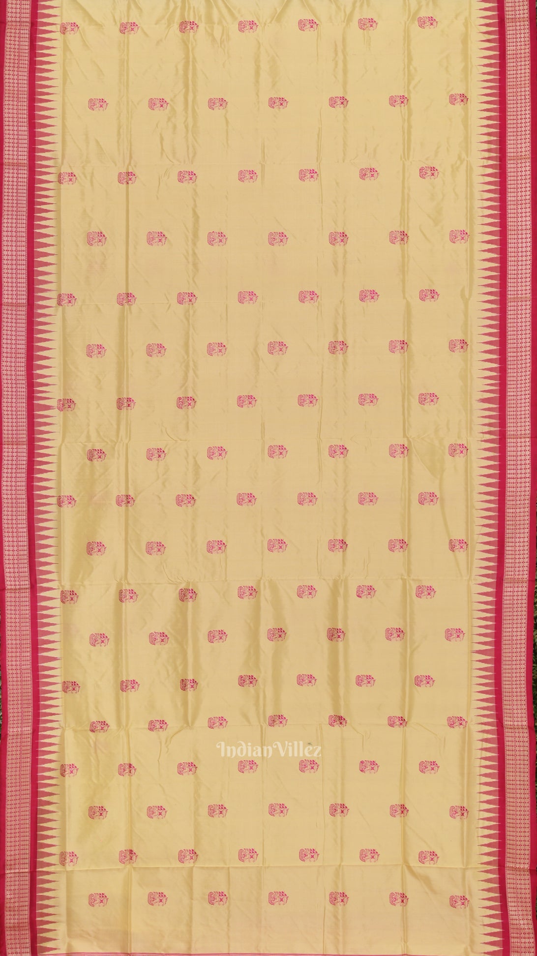 Cream Rani Pink Boita Design Bomkai  Sambalpuri Silk Saree 