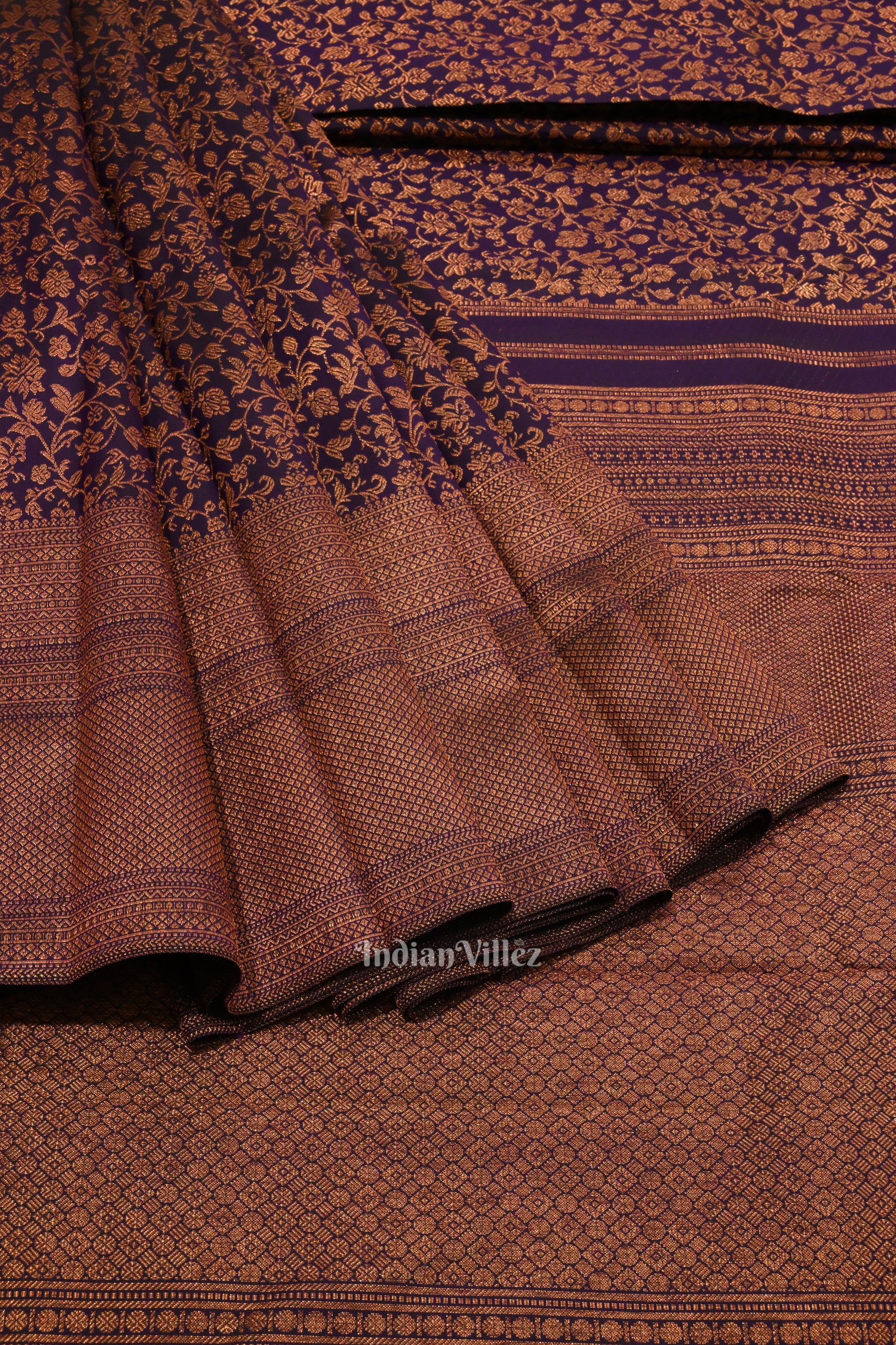 Dark Tone of Purple Pure Kanjivaram Silk Saree