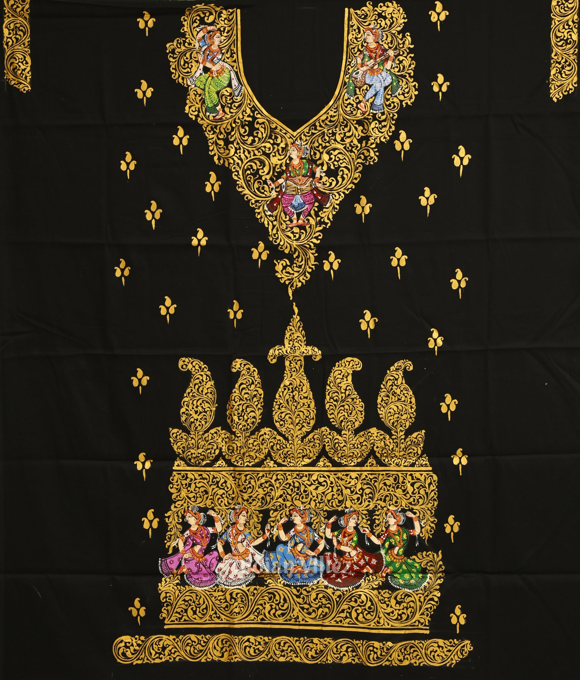 Exclusive Black Nartaki Theme Pattachitra Kurti Dress Material