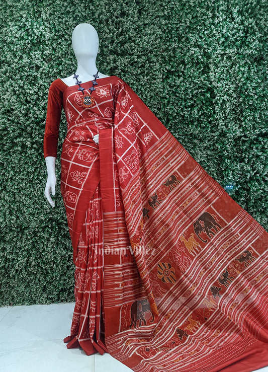 Red Nabakothi Odisha Ikat Contemporary Designer Saree