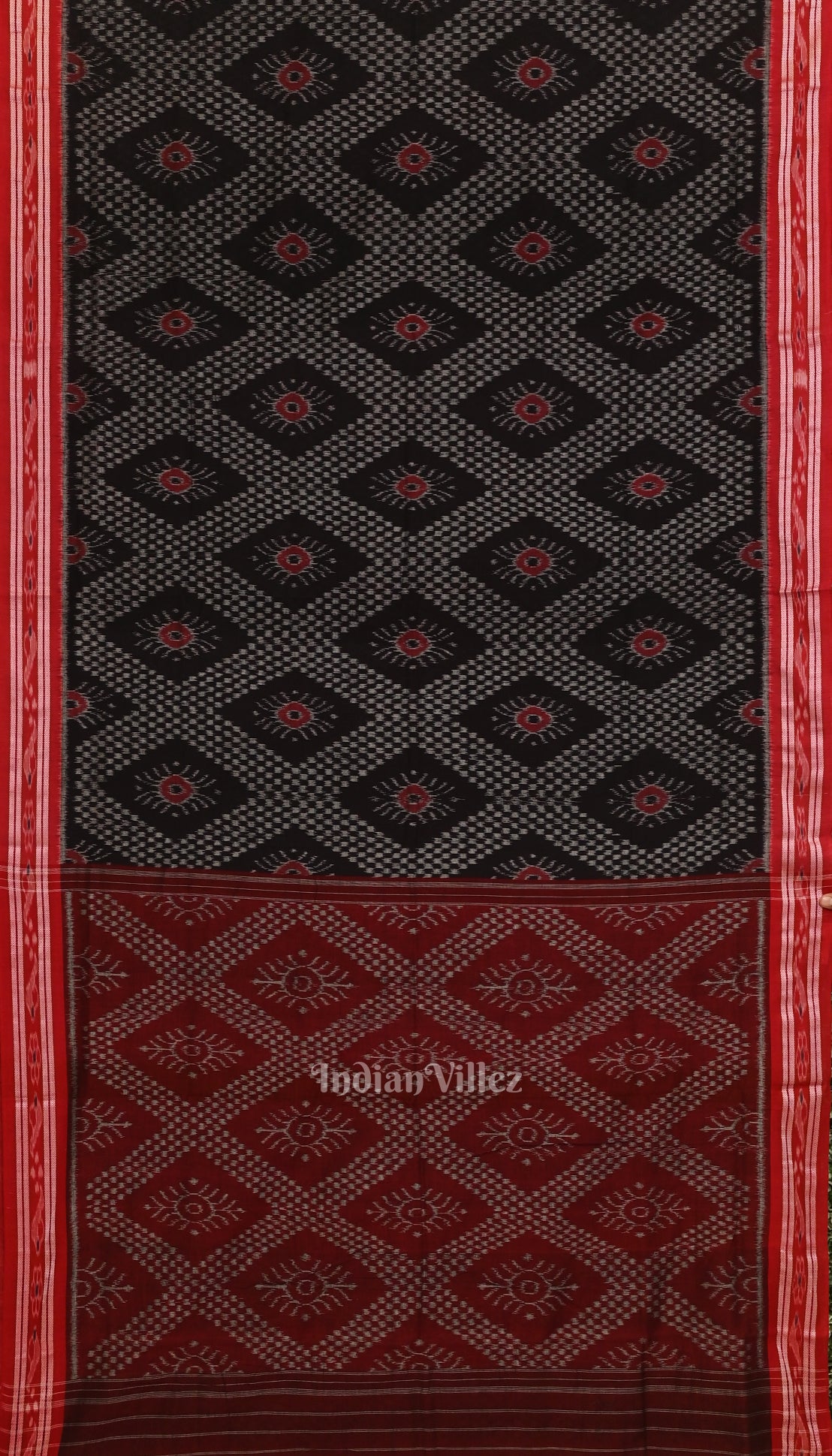 Black with Red Floral Theme Odisha  Sambalpuri Pure Cotton Saree 