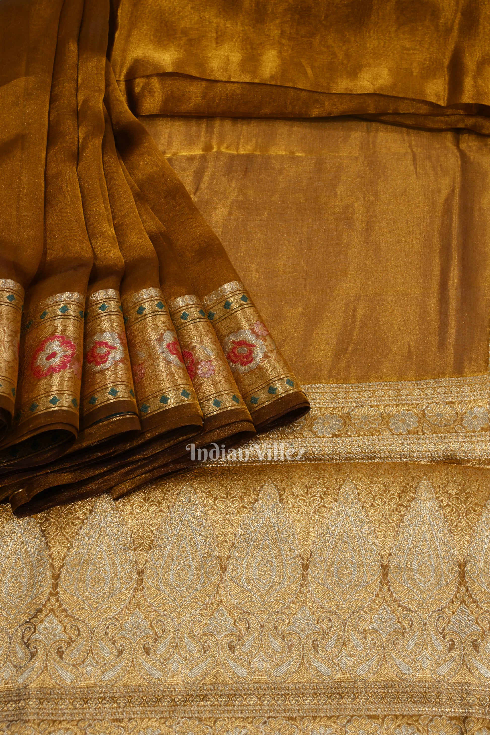 Rust Yellow Zari Woven Exclusive  Banarasi Tissue Saree 