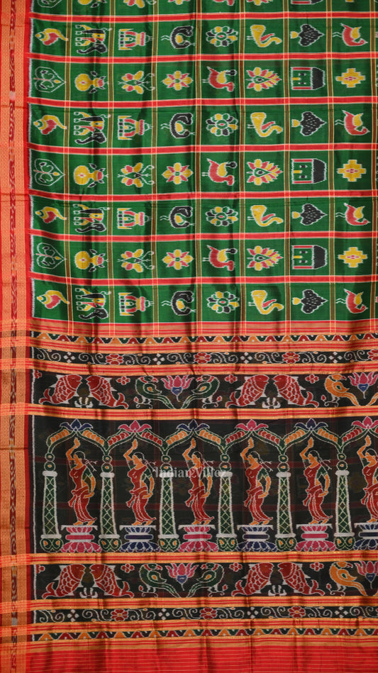 Green Nabakothi  Odisha Ikat Khandua Silk Saree with Nartaki Pallu