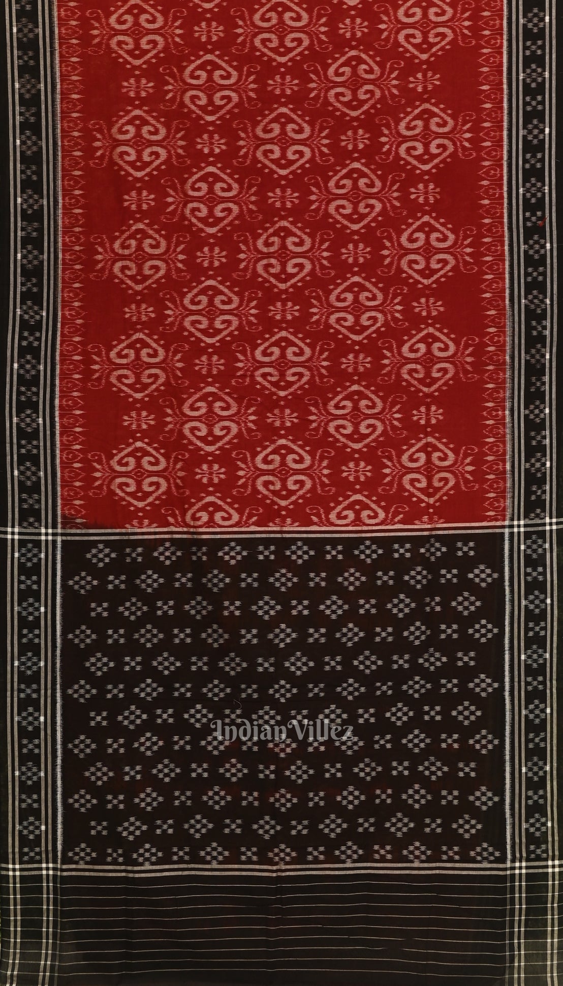 Deep Maroon with Black Pasapali Theme Odisha  Sambalpuri Pure Cotton Saree 