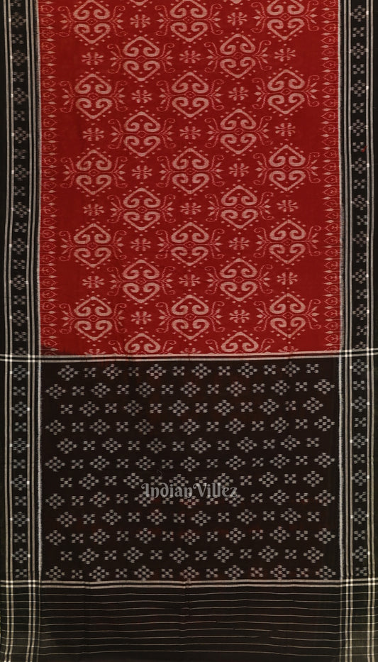 Deep Maroon with Black Pasapali Theme Odisha  Sambalpuri Pure Cotton Saree 