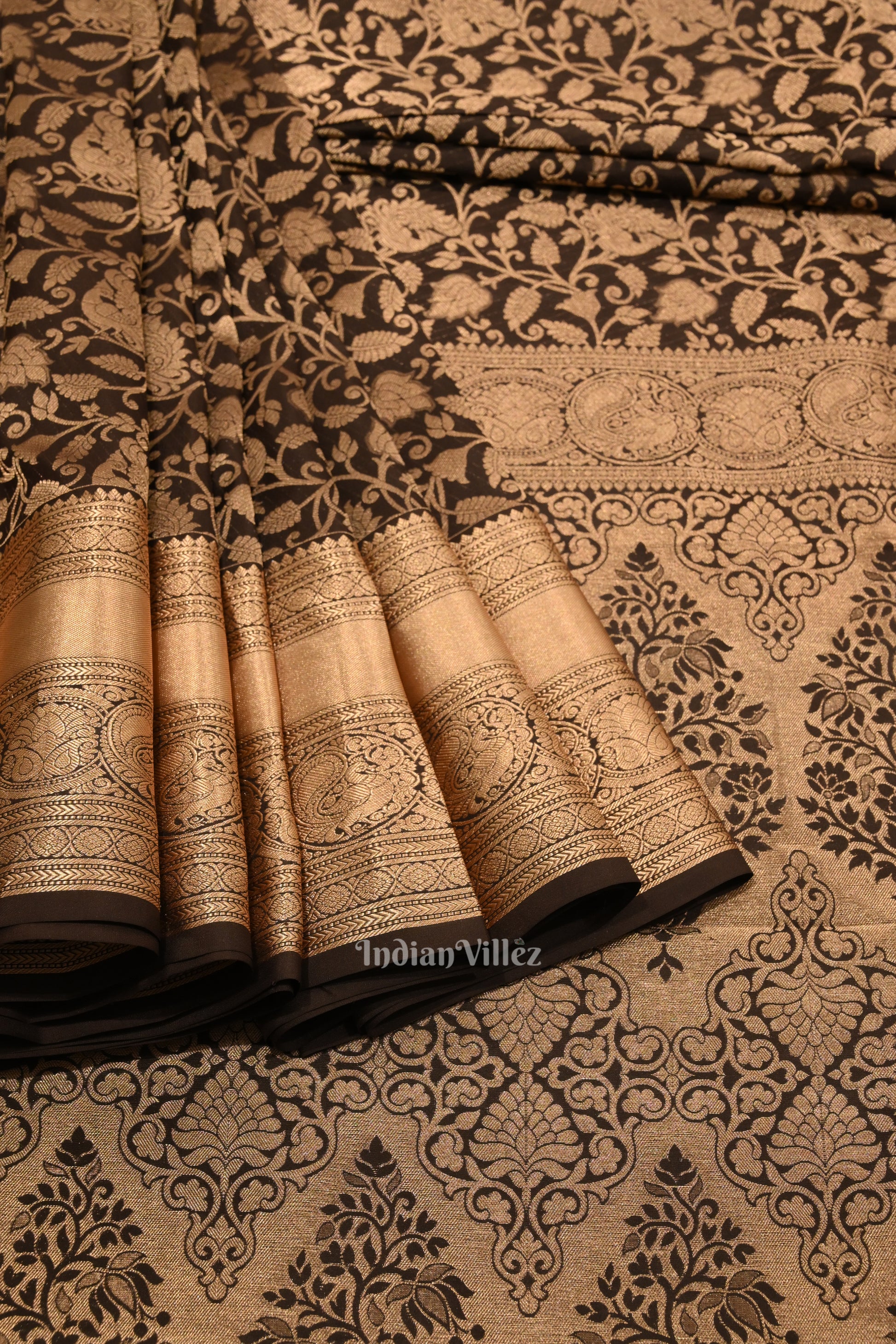 Black Coffee With Golden Work Pure Kanjivaram Silk Saree