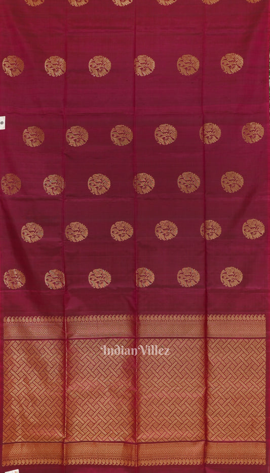 Deep Maroon Golden Floral Design Pure Kanjivaram Soft Silk Saree