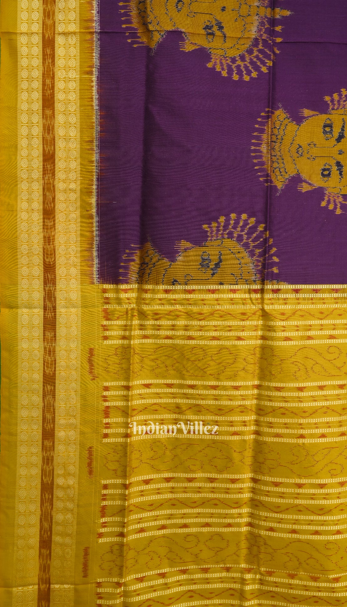 Purple Yellow Nartaki Face Head Sambalpuri Ikat Silk Saree