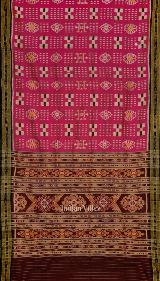 Rani Pink Pasapali Theme Odisha Ikat Khandua Silk Saree