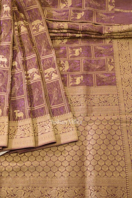 Lavender Purple Banarasi  Katan Tissue Saree with Tassels