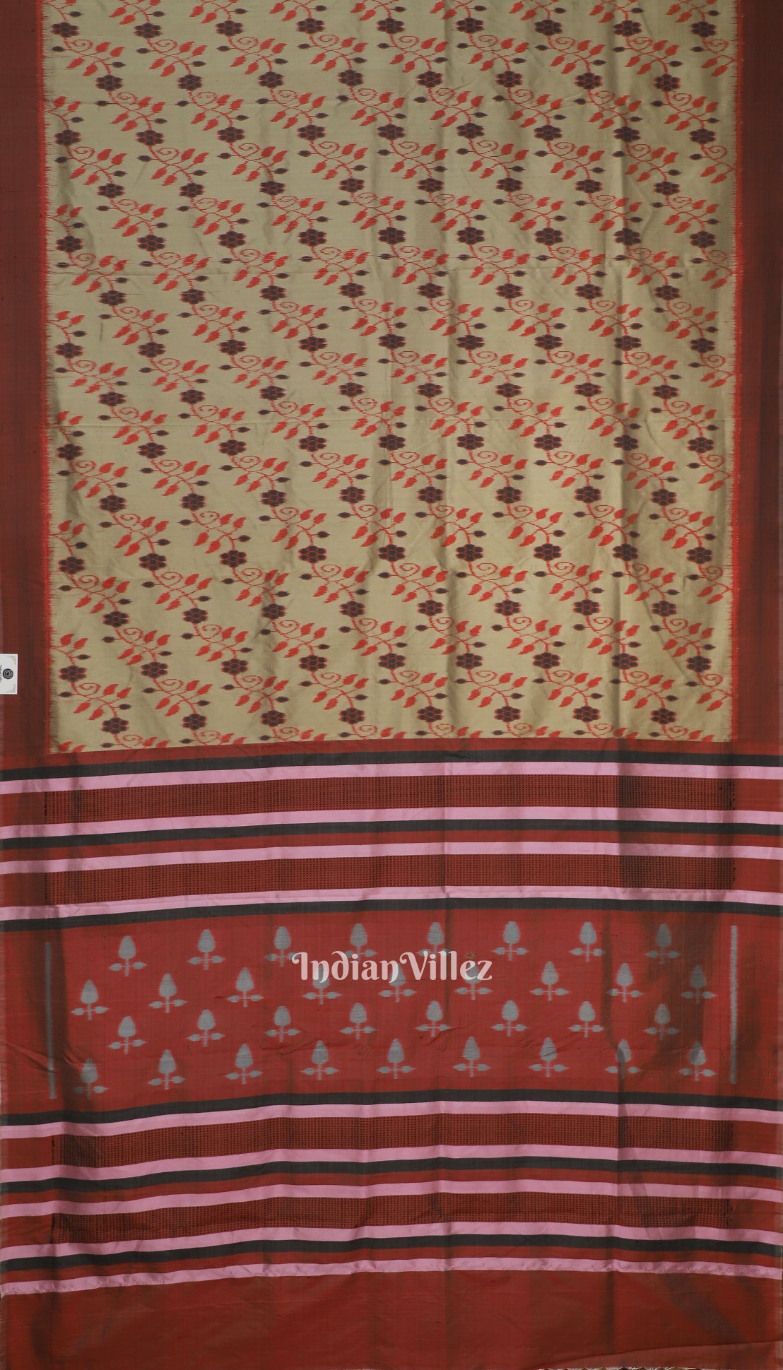 Varnish Red Dali Theme Odisha Ikat Contemporary Silk Saree