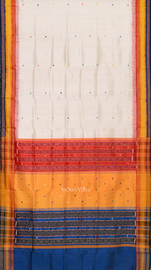 White with Multicolor Odisha Ikat Kathiphera Khandua Silk Saree