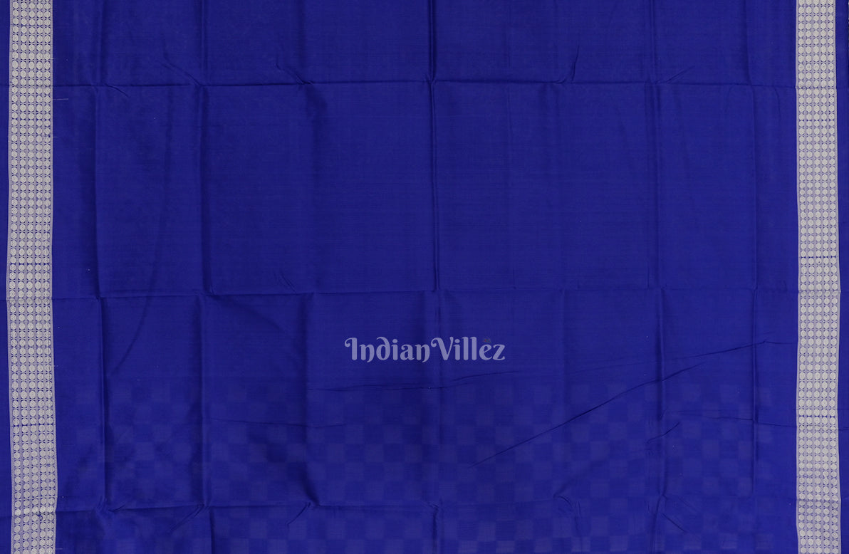 Blue Grey Odisha Ikat Square Motif Sambalpuri Silk Saree