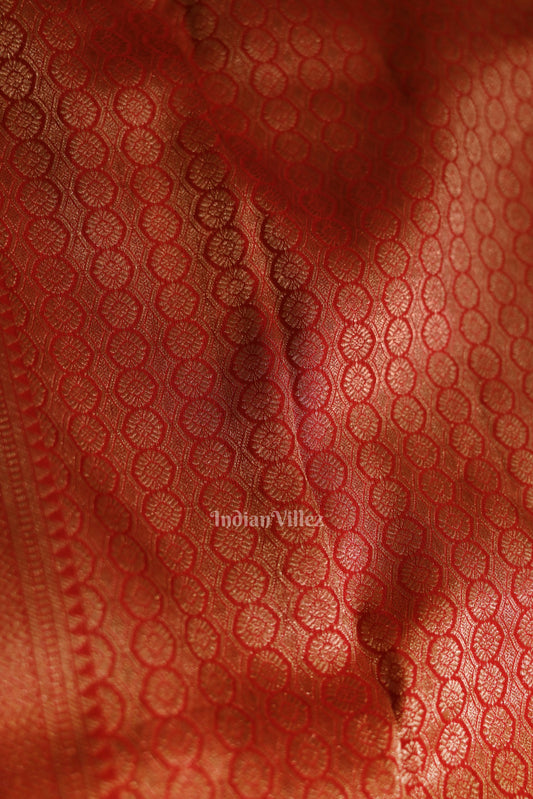 Cherry Red pure Kanjivaram Silk Saree with  Zari Brocade