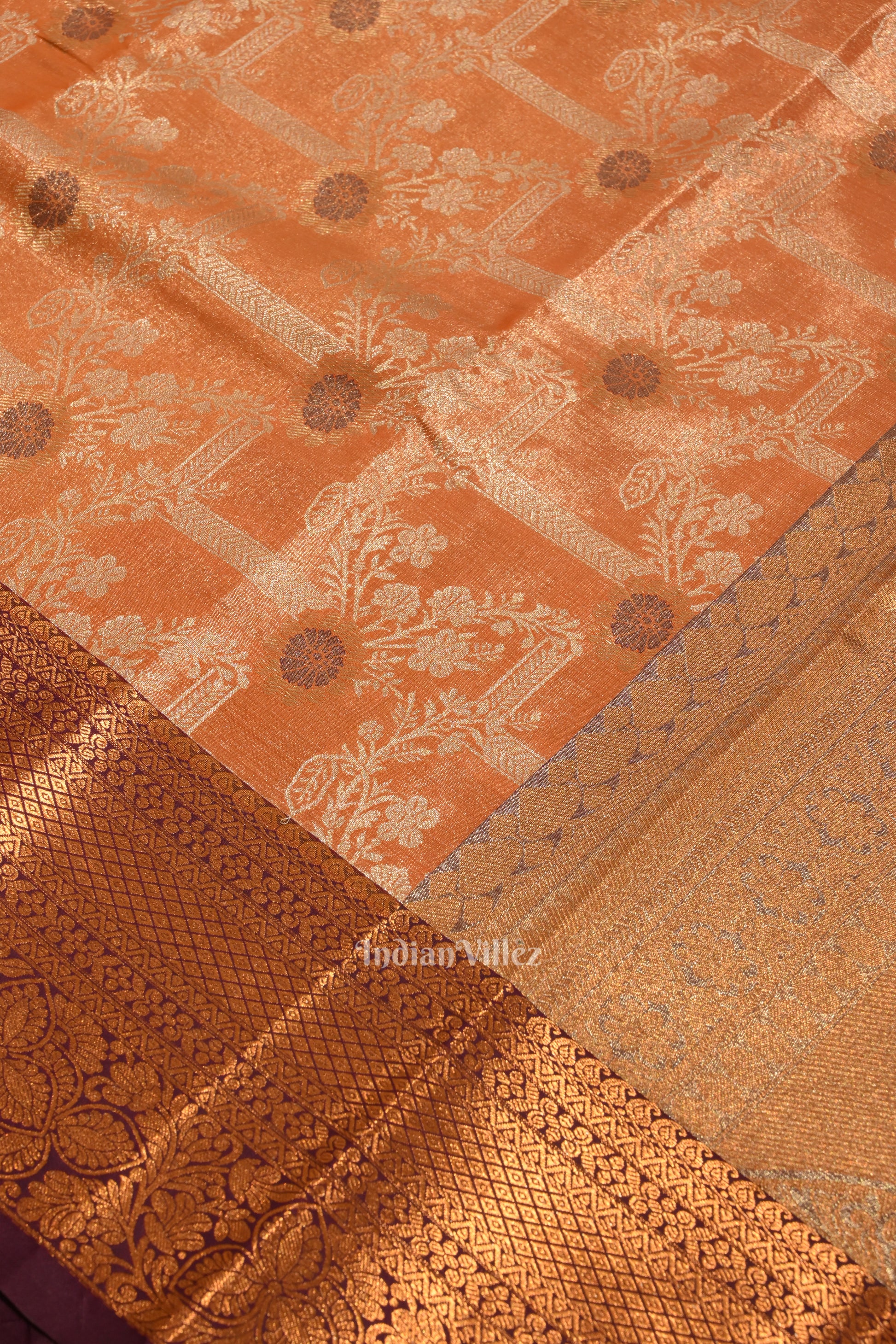 Golden Orange Pure Kanjivaram Tissue Silk Saree