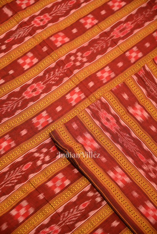 Maroon Pasapali Bandha Sambalpuri Ikat Cotton Fabric