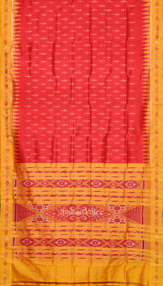 Blood Red Yellow Mayur Chandrika Khandua Silk Saree