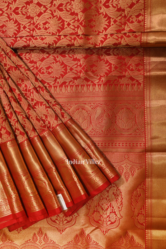 Red Pure Kanjivaram Silk Saree with Zari Brocade 