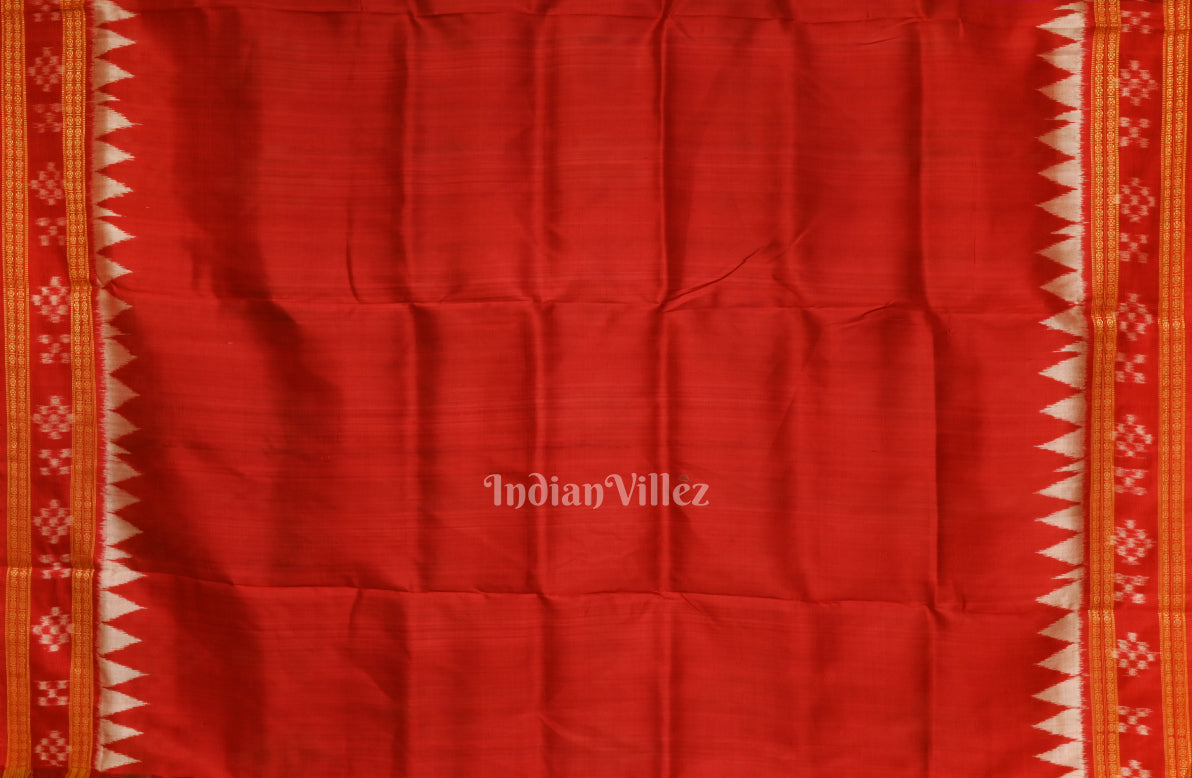 Red Khandua Odisha Ikat Pasapali Border Sambalpuri Silk Saree