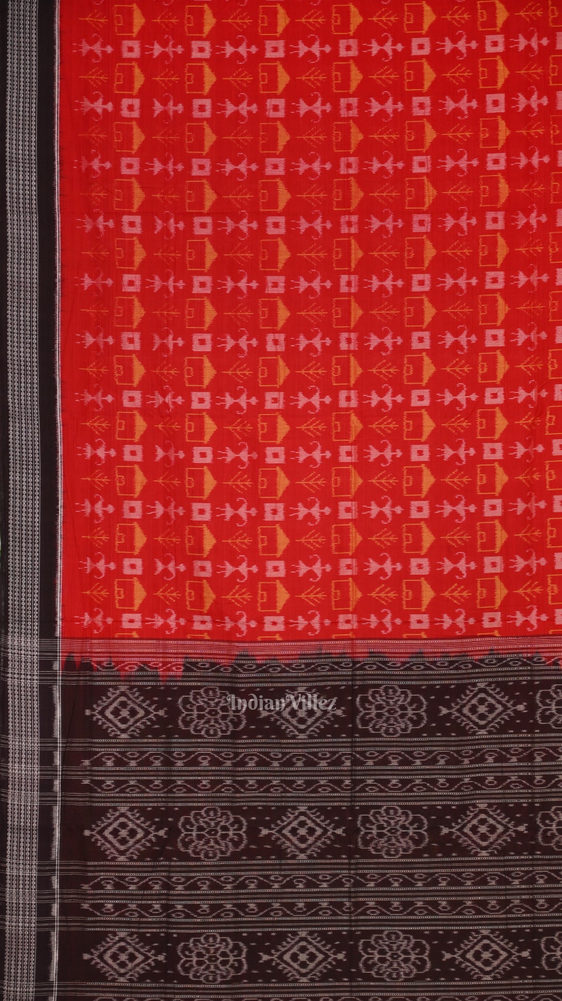 Red  Black Tribal Theme Odisha Sambalpuri Pure Cotton Saree