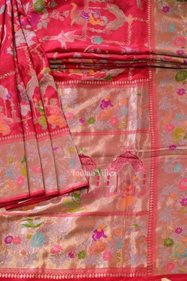  Bright Pink Tussar Georget Banarasi  Saree