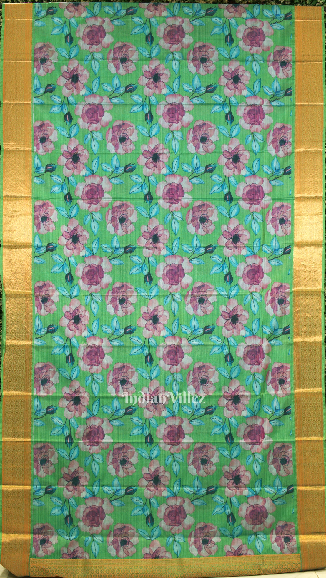 Green Floral Digital Print Kanjivaram Silk Saree