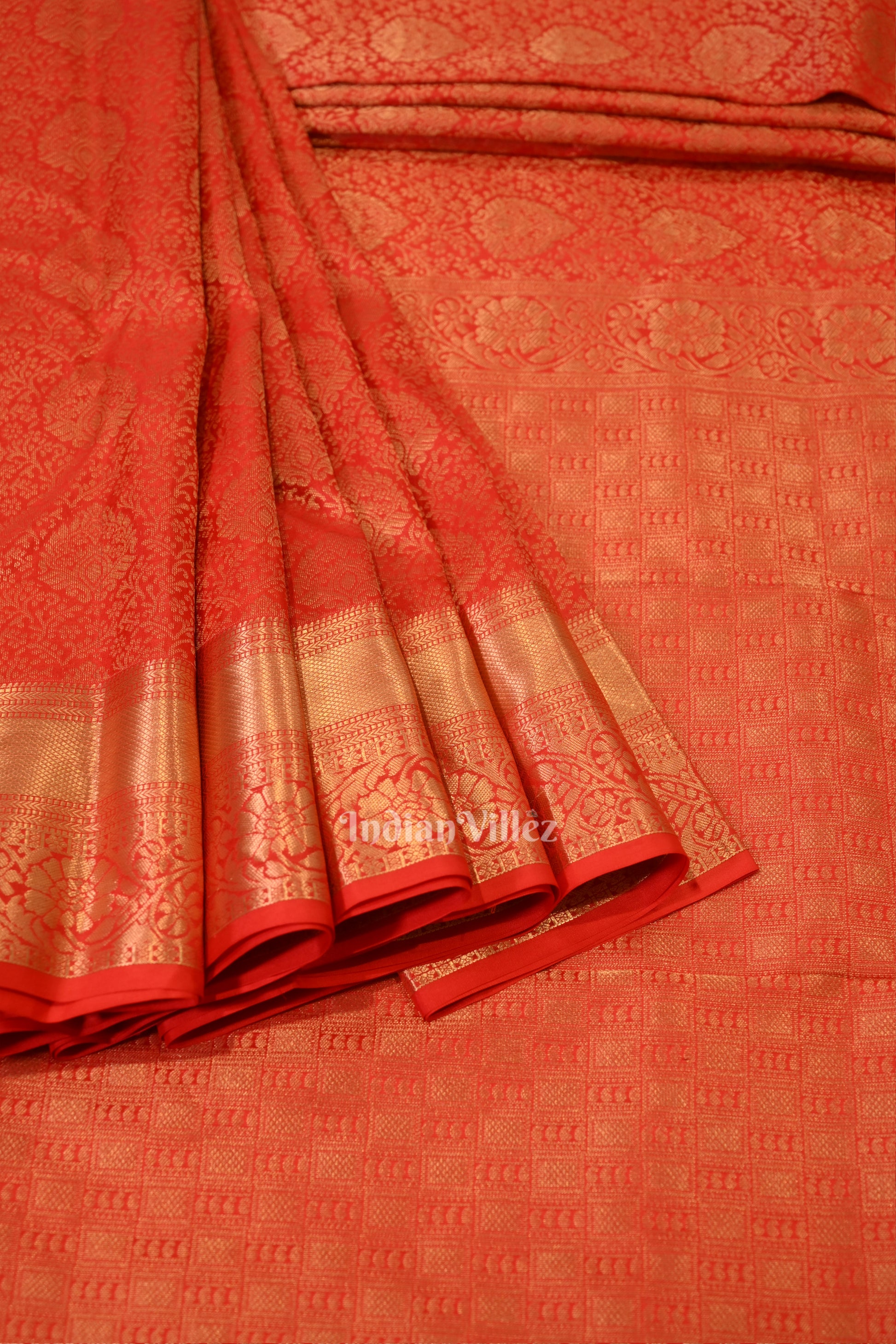 Candy Red pure Kanjivaram Silk Saree with  Zari Brocade 