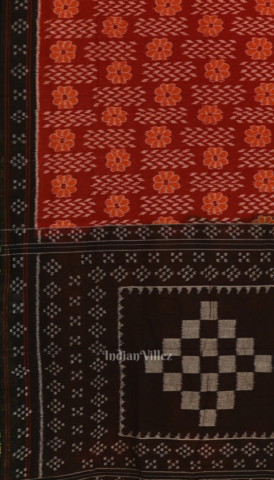 Deep Maroon with Black Odisha  Sambalpuri Pure Cotton Saree