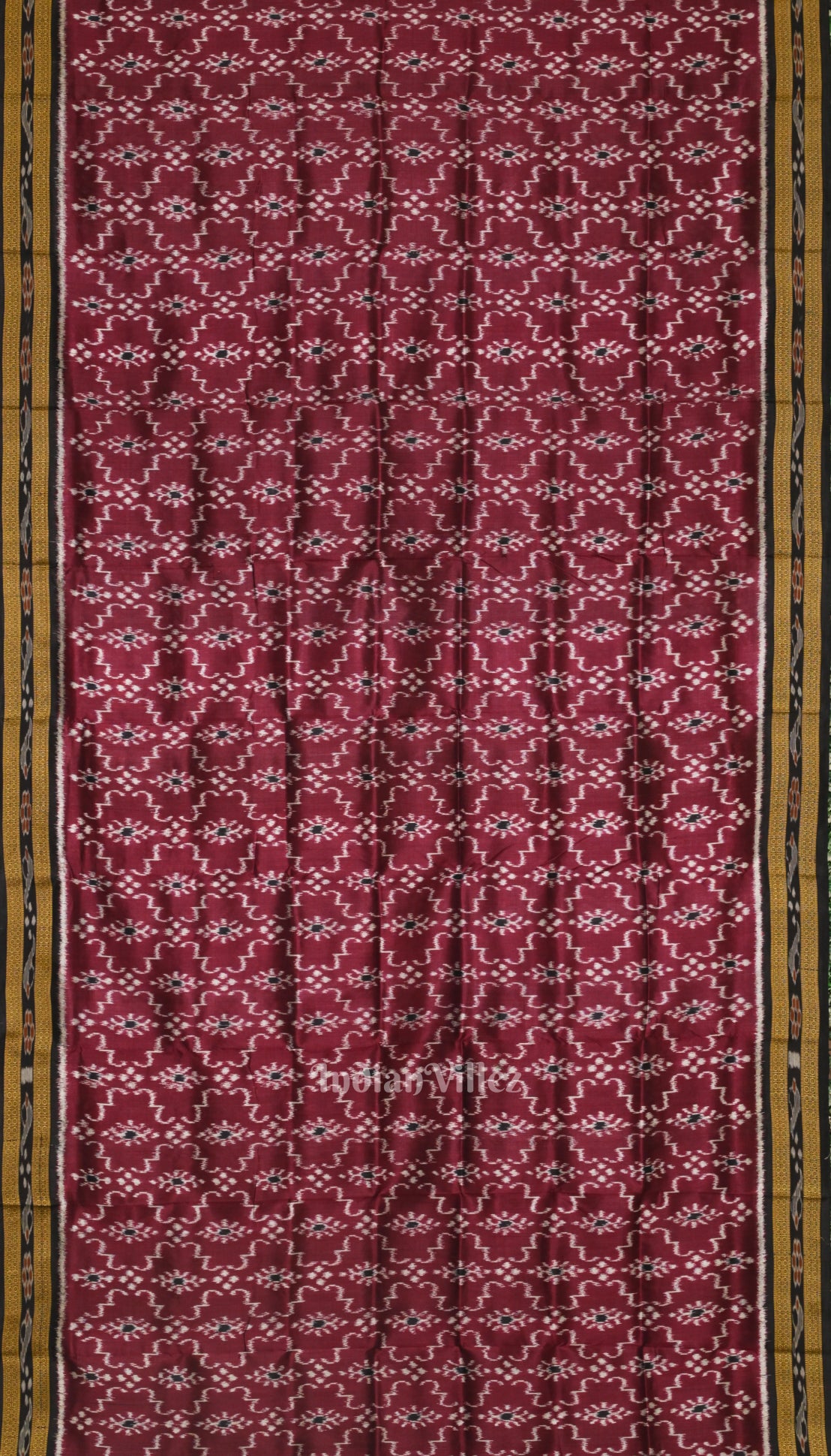 Maroon Black Khandua Ikat Silk Saree 