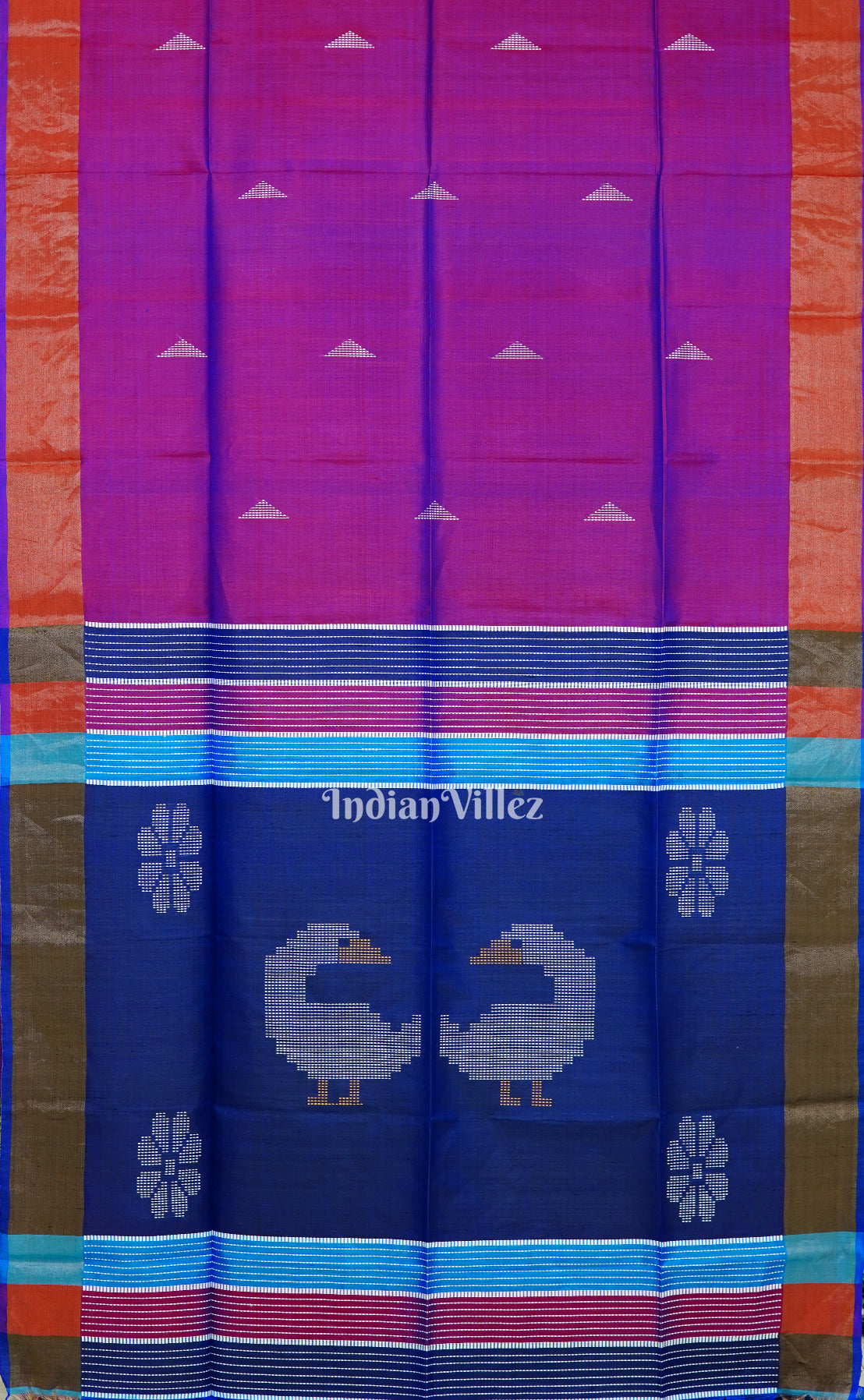 Navy Blue With Maroon Handwoven South Soft Silk Saree