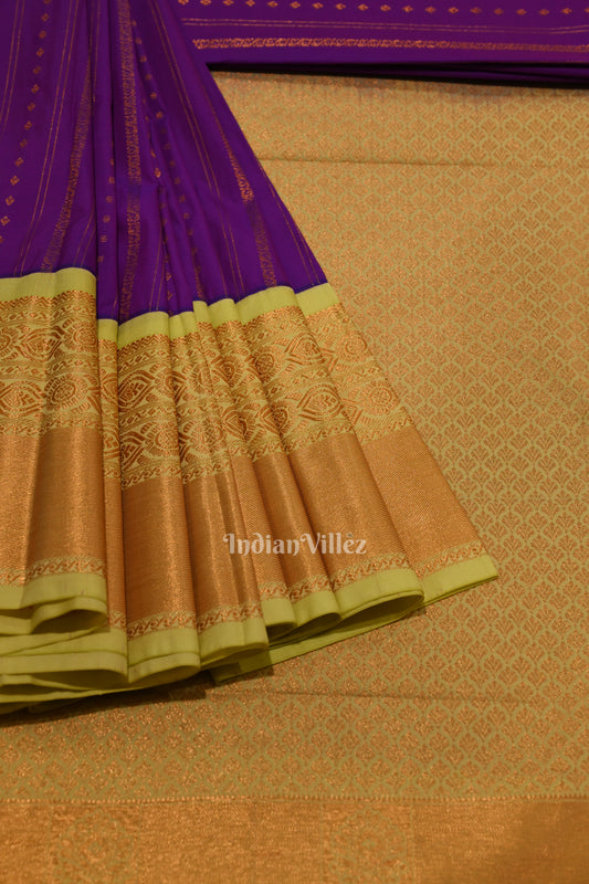 Violet  Bridal Brocade with Pista Border Kanjivaram Silk Saree