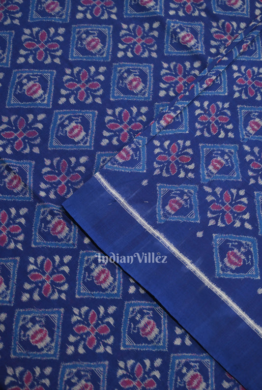  Royal Blue Floral Motif Sambalpuri Ikat Cotton Fabric