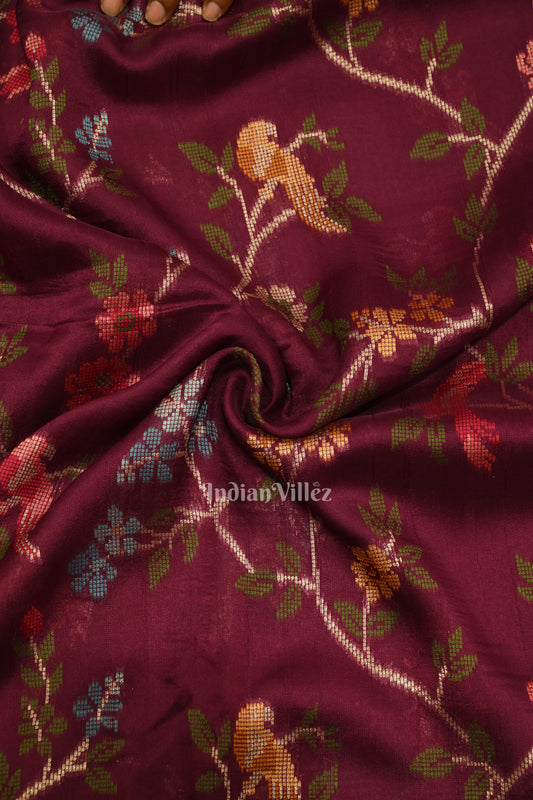 Wine Brocade Tussar Georgette Banarasi Saree