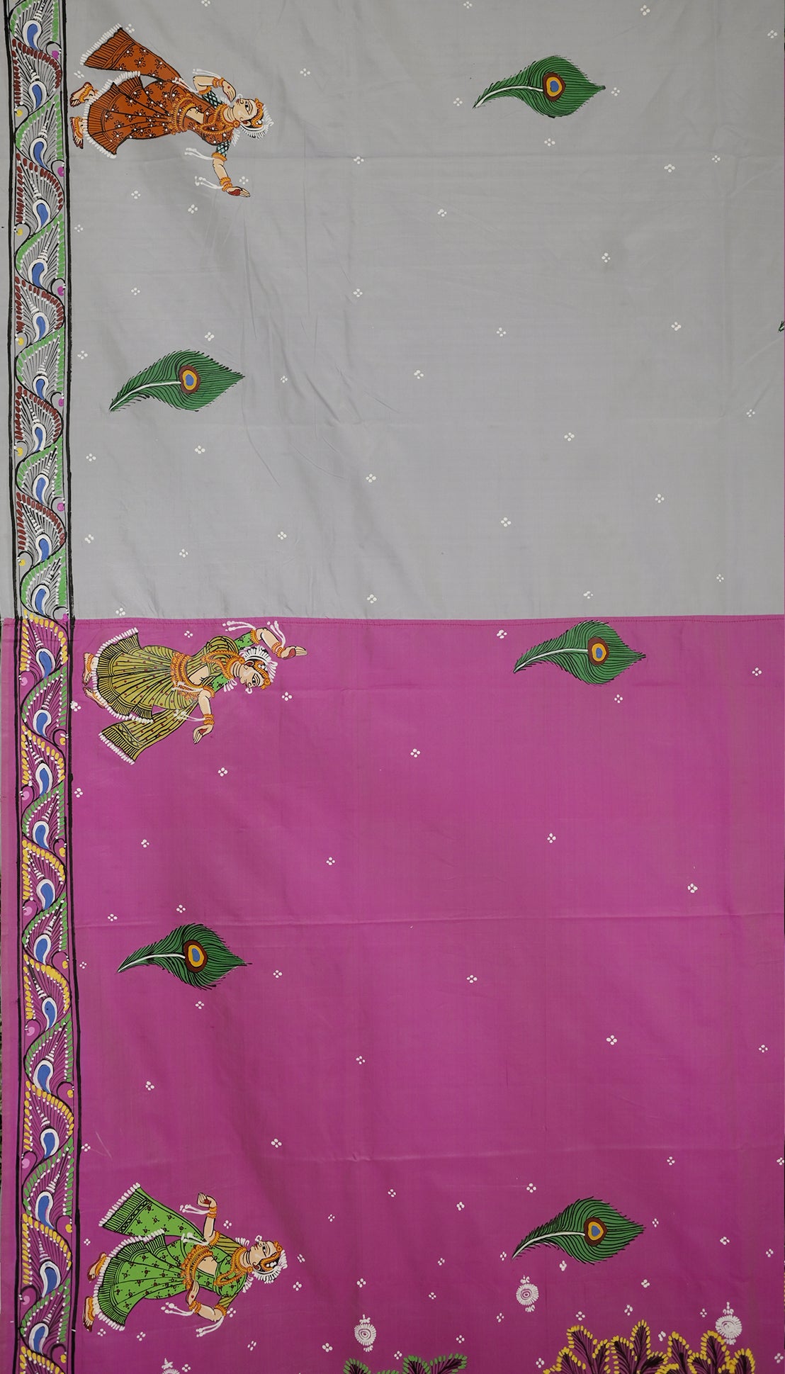 Pink Grey Boita Rasaleela Theme Hand-Painted Pattachitra Saree