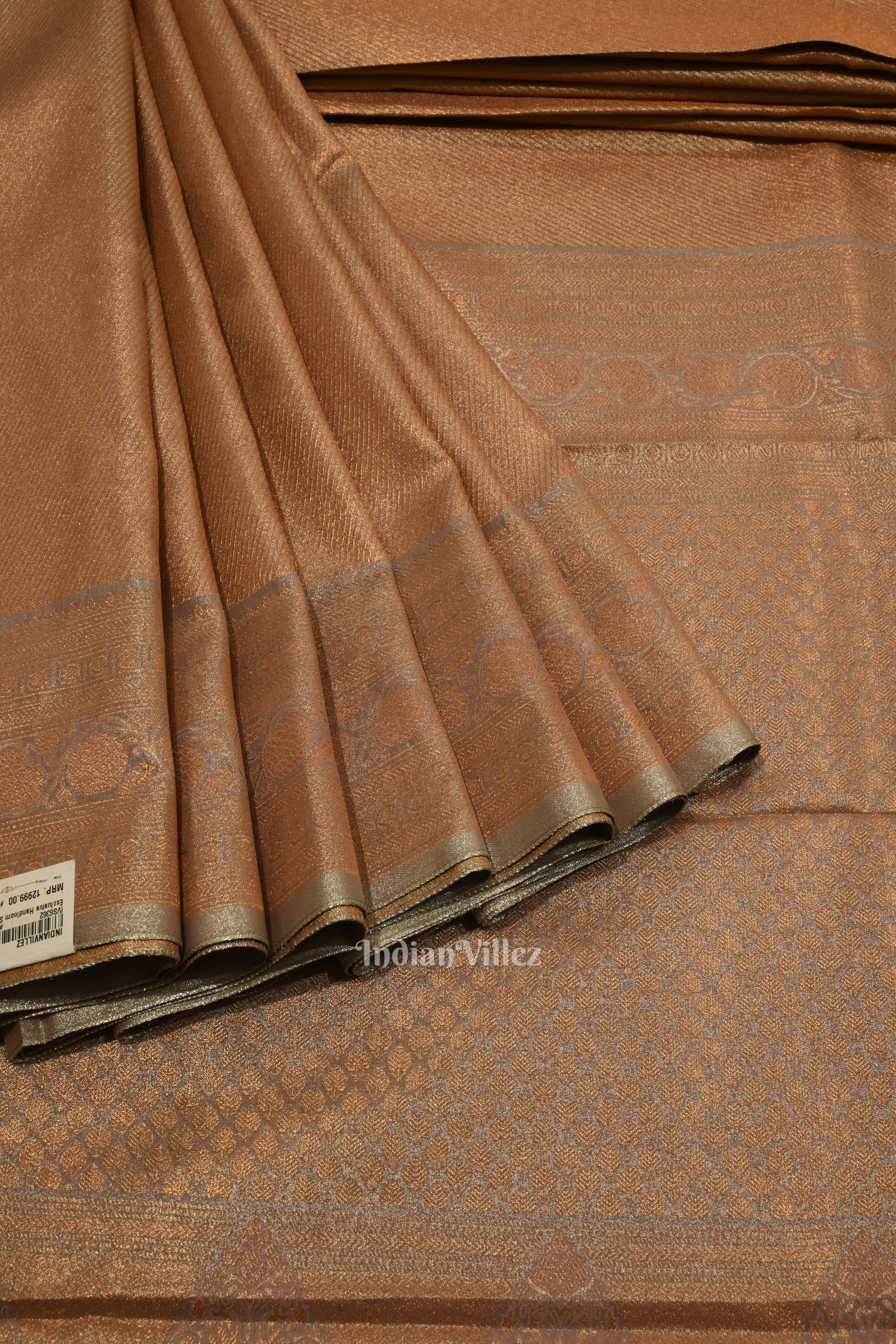 Copper With Silver Work Pure Kanjivaram Tissue Silk Saree