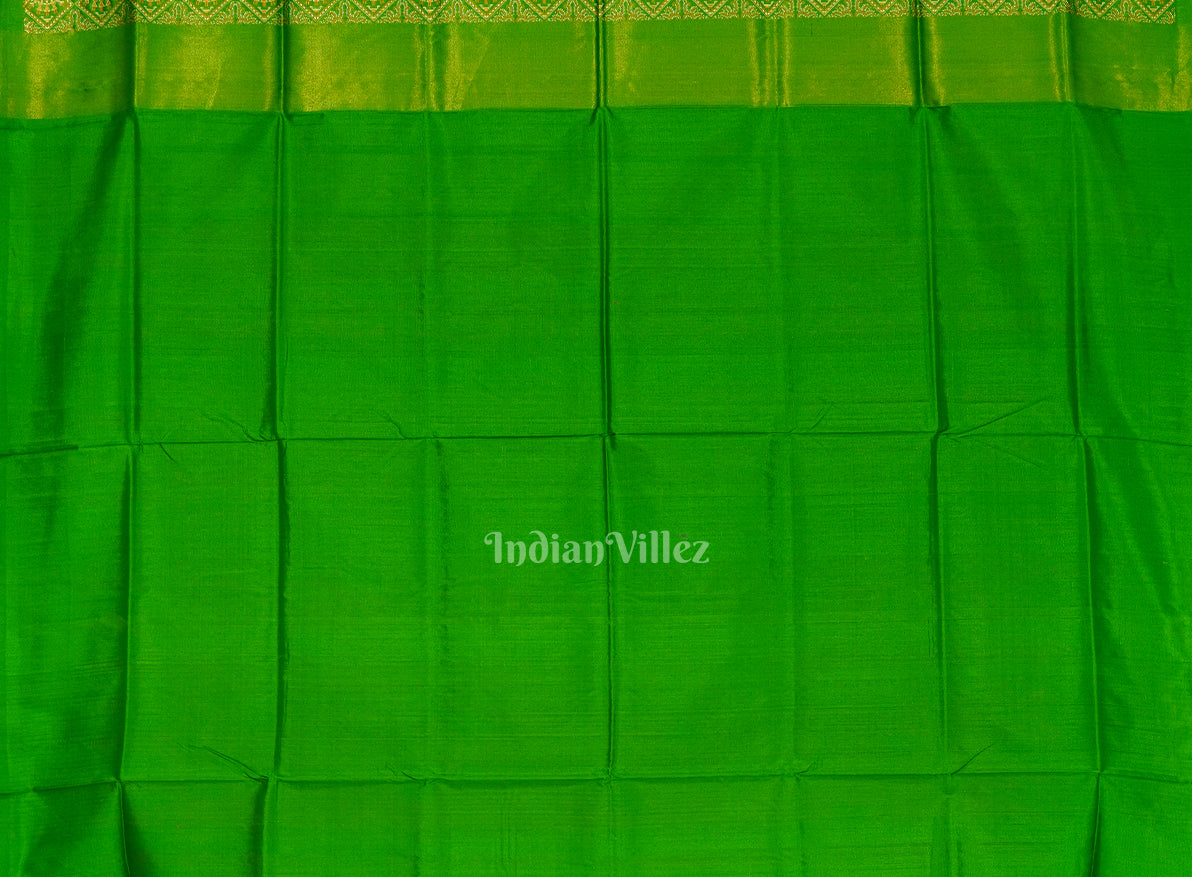 Rani Pink With Green Tribal Motif Ikat Bomkai Silk Saree