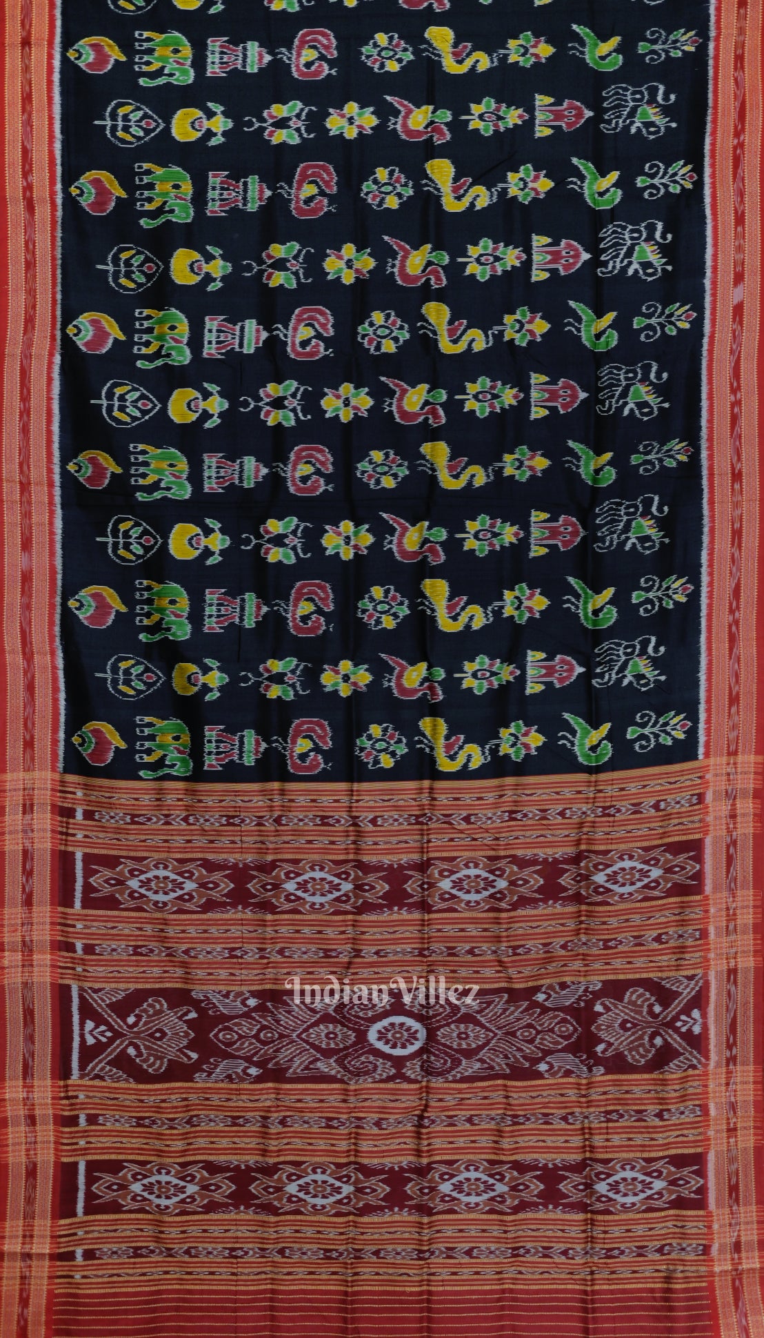 Black Red Odisha Ikat Nabarangi Khandua Silk Saree