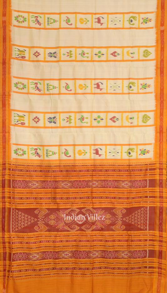 White Yellow Nabakothi Khandua Silk Saree