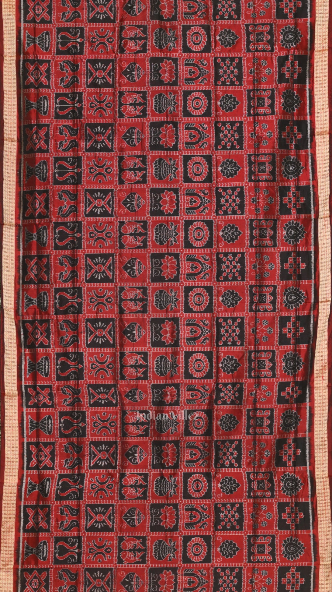 Maroon Black Nabakothi Odisha Ikat Sambalpuri Silk Saree 