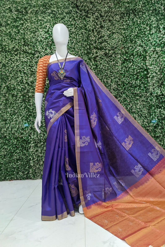 Redish Purple Pure Kanjivaram Soft Silk Saree