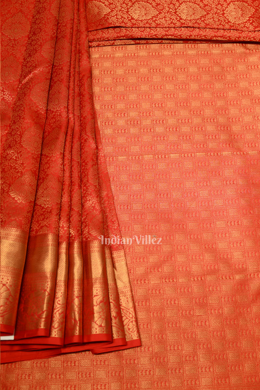  Red Pure Brocade with Golden Broder  Bridal Kanjivaram Silk Saree 