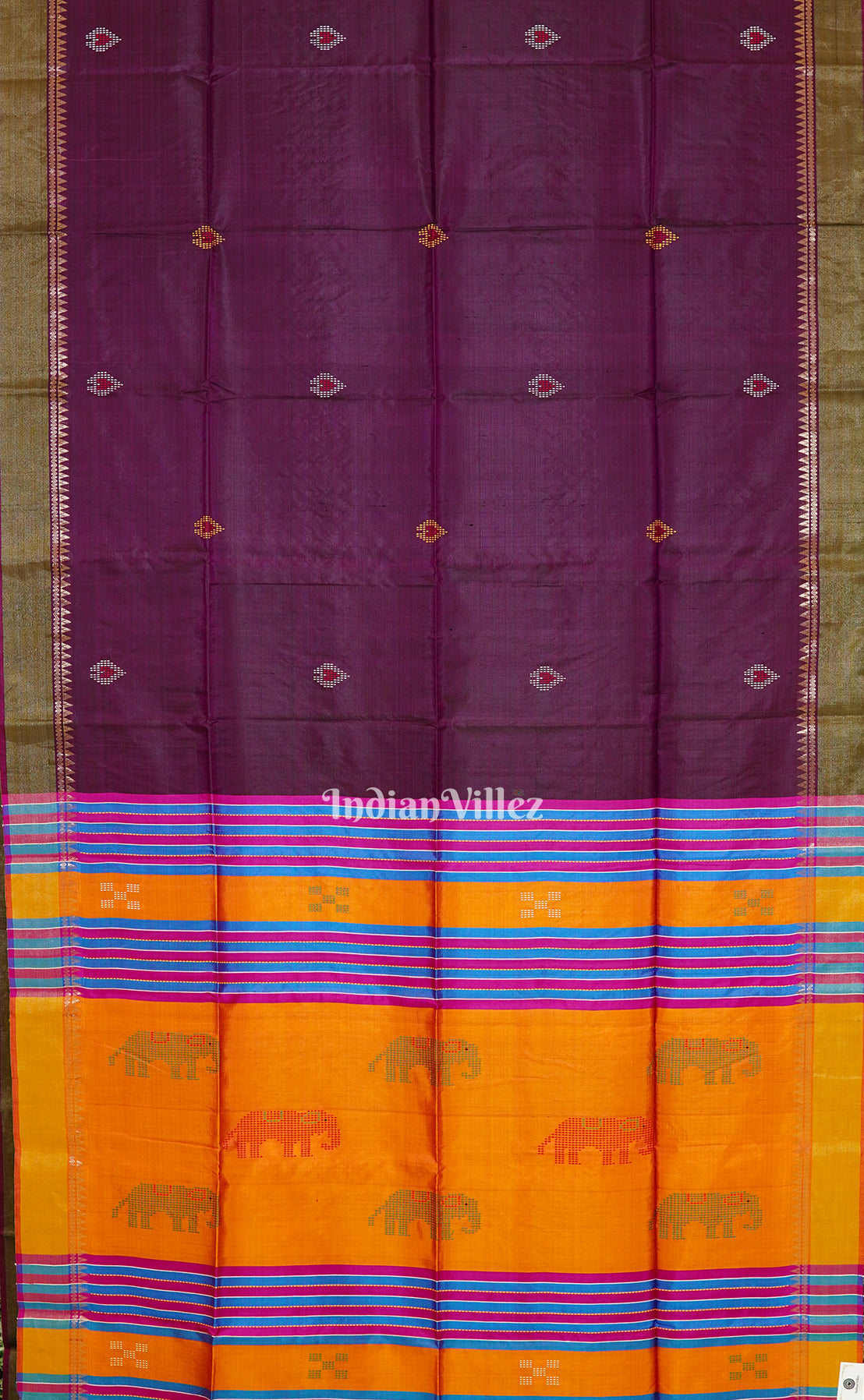 Burgundi With Light Orange Handwoven South Soft Silk Saree