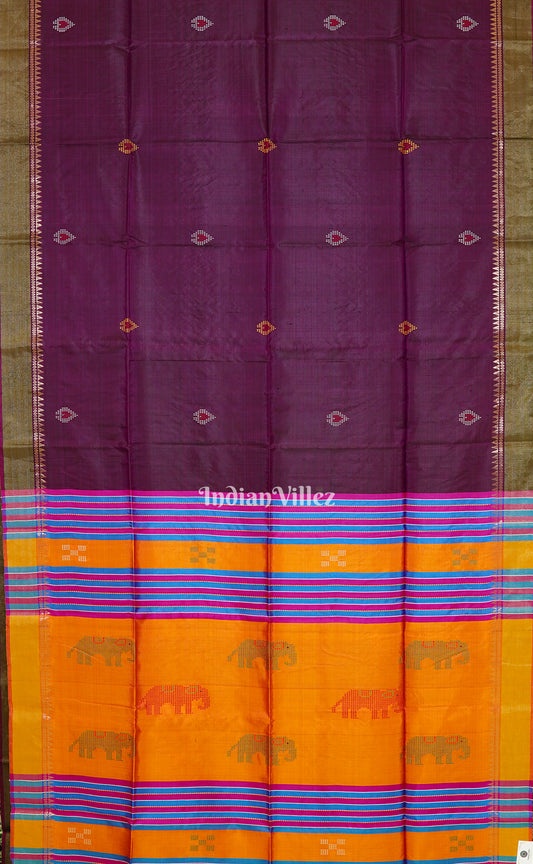 Burgundi With Light Orange Handwoven South Soft Silk Saree